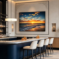 Art mural sur toile paysage marin coucher de soleil moderne, vagues au crépuscule doré, tableau encadré pour salon et maison