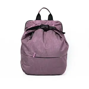 Ransel Sporty 15 Inci Tas Ransel Wanita Kain Nilon Kerut 420D Warna Ungu