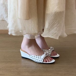 2026 French Style Polka Dot Bow <b>Wedge</b> Slippers for Women Summer Open Toe <b>Platform</b> Slide <b>Sandals</b> for Outdoor Wear - Product Image 5