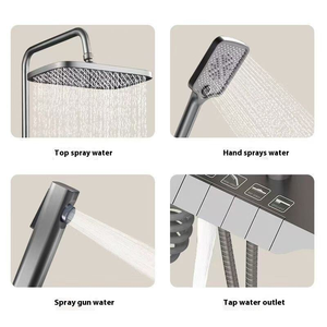 Système de douche gris anthracite à touches piano, 4 fonctions, grand jet de pluie, douchette à main, <span class=keywords><strong>mitigeur</strong></span> mural, ensemble complet <span class=keywords><strong>pour</strong></span> salle de bain - Product Image 4