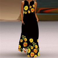 Robe de soirée à imprimé floral sans manches, col en V, élégante robe de soirée imprimée de luxe pour femmes