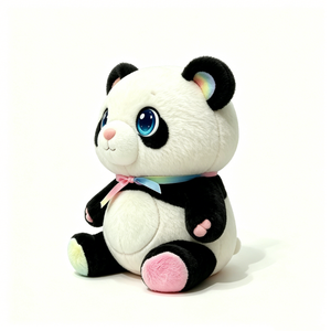 Peluche Panda Personnalisée avec Ruban Dégradé et Nœud, Adorable Panda Assis en Peluche Rempli de Coton PP, Unisexe - Product Image 2