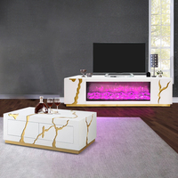 Meuble TV moderne et contemporain en bois blanc et or, avec panneaux en verre, réglable, avec rangement, pour salon, centre de divertissement