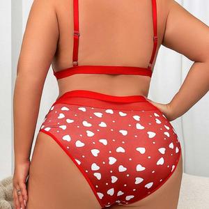 Conjunto de Lencería Sexy para Mujer Talla Grande, Estilo Europeo y Americano, con Estampado de Corazón, Escote Profundo en V y Ajuste Ceñido - Product Image 4