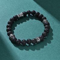 Bracelets en perles de pierres précieuses naturelles de météorite pour hommes en gros, bracelets rétro en acier inoxydable argenté, bracelets tendance