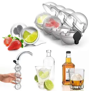 Amazon Hot Sell Reusable Four-hole Whiskey Round Ice Hockey Cube Tray Ball Mold 4-hole Ice Maker Ice Box