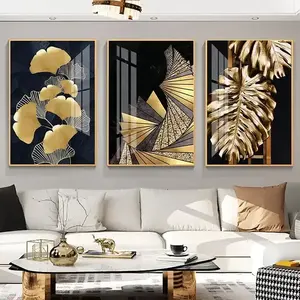 Großhandel moderne nordische Kreis goldene Blatt Wand kunst Poster Bild Leinwand Wand kunst Glas druck Kristall Porzellan Malerei