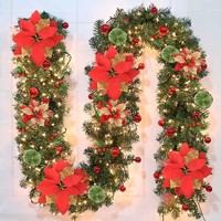 Weihnachtliche Rattan-Dekoration 2,7 Meter Großer Türhänger Weihnachtsbaum-Dekoration Gold-Roter Blumenkranz Set