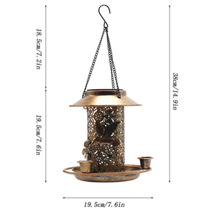 Lanterne de jardin suspendue extérieure décor métallique mangeoire solaire pour oiseaux sauvages avec 3 distributeurs d'eau - Product Image 6