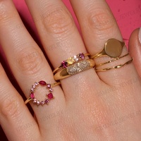 Bague ouverte en cercle rose, bijoux délicats pour femmes, plaqué or fantaisie