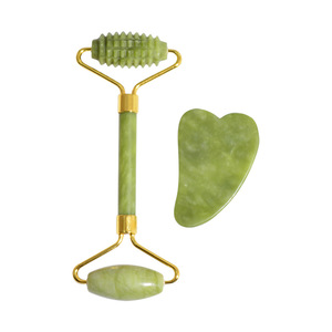 Best Quality Anshan Xiuyan Natural Green <strong>Jade</strong> Roller Gua Sha <strong>Stone</strong> Set Real Green Guasha Face Tool For Skin Caring - Product Image 6