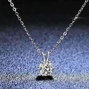 Collar de diamantes Mosang para mujer, diseño avanzado, colgante de un solo diamante con seis garras, cadena para clavícula, regalos de plata, tono vibrante en vivo - Product Image 2