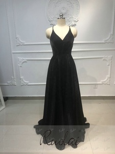 Ruolai OEV-L4244 con spalline sottili Aline Silver Glitter tessuto lungo damigella d'onore abiti Cross Back abiti da damigella d'onore - Product Image 2