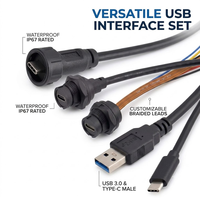 Conector USB 2.0 Tipo-C de 12V a Prueba de Agua, Transferencia de Datos de Alta Velocidad, Montaje en Panel Industrial, Sellado IP67, Cable Macho-Hembra