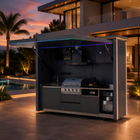 BBQ Hub Cuisine extérieure contemporaine en acier préfabriquée modulaire de style caserne de garde pour jardin et maison