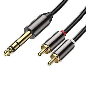 Metal Speaker 6.35MM Stereo Male Plug To 2*RCA 2x RCA Male Audio Y Splitter Adapter Cable High Quality