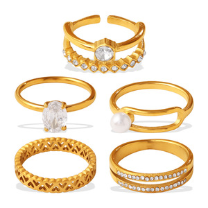 Anillo de Cóctel de Acero Inoxidable Chapado en Oro con Incrustaciones de Diamantes de Imitación, Diseño Geométrico, Joyería de Fiesta para Mujer - Product Image 3