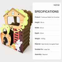 Griffoir multi-niveaux pour chats et lapins Treehouse en carton ondulé haute densité, maisonnette pour grands chats