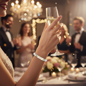 Bracciale a Doppio Nastro Bianco e Acciaio con Placcatura in Oro, Stile Religioso, Motivo Floreale, Pietra Principale in Perla per Feste - Product Image 3