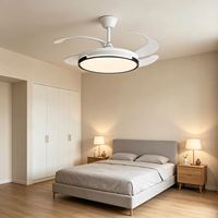 Ventilateur de plafond invisible avec lampe, pales de 48 pouces, moteur DC, LED, design minimaliste moderne, télécommande, faible bruit, 6 vitesses, pour salon
