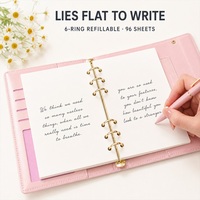 Carnet de planification rechargeable rose à 6 anneaux avec couverture en cuir PU, emplacements pour cartes, feuilles mobiles, couverture rigide, prêt à offrir