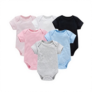 Ropa de bebé 100% algodón para recién nacido, con logotipo personalizado, de verano, lisa, pura, sin estampado, tipo pelele y body, de punto clásico - Product Image 2
