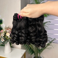 Extensiones de Cabello Rizado Fumi Flower Curl, Calidad Super Double Drawn, 100% Cabello Humano Virgen, Color Negro Natural
