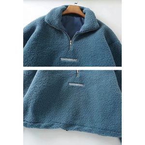 FOXA Women's Half Zip Fleece Sweatshirt <b>Crop</b> <b>Top</b> With Letter Print Regular <b>Sleeve</b> Anti Pilling Material - Product Image 5