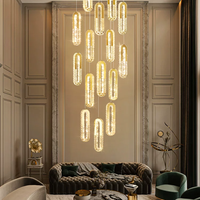 Lustre suspendu personnalisable pour escalier, hall d'hôtel, salon, lampe suspendue en acier inoxydable, longs lustres en cristal LED