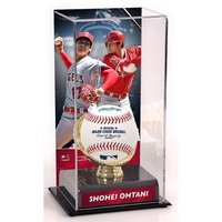 Boîte de présentation de baseball en acrylique noir avec support pour gant doré et ballon de sport autographié avec image