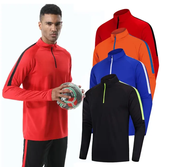 2022 새로운 브랜드 도착 긴 소매 스포츠 셔츠, 절반 지퍼 주문 축구 재킷 고정되는 고품질
