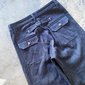 Pantalones vaqueros de mezclilla para hombre, de fabricante, con hebilla trasera personalizada, corte recto, holgado, estilo vintage, acampanados, con dobladillo sin rematar - Product Image 4