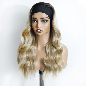Offres Spéciales 26 pouces <span class=keywords><strong>de</strong></span> Long corps vague <span class=keywords><strong>bandeau</strong></span> perruque cheveux synthétiques perruque haute température Fiber brun noir femmes cheveux - Product Image 3