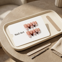 Faux ongles à presser faits main A680 Amande, motif floral dégradé, qualité salon