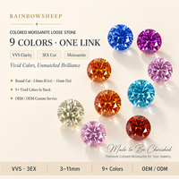 Rainbowsheep 9 couleurs Pierres de moissanite en vrac aux couleurs vives, taille 3EX, couleur D, VVS, 3.0-11mm, pour bijoux OEM/ODM, effet de couleur, NGTC