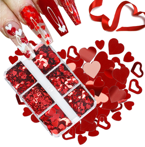 <span class=keywords><strong>2023</strong></span> <span class=keywords><strong>saint</strong></span> <span class=keywords><strong>valentin</strong></span> 6 grilles mixte Nail Art paillettes brillant rouge amour coeur conception <span class=keywords><strong>ongles</strong></span> accessoires paillettes - Product Image 1