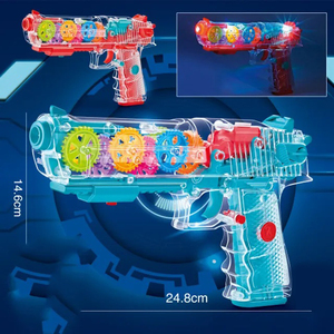 Nuova pistola per bambini pistola a vibrazione con ingranaggio trasparente giocattolo elettrico Flash Fun Concept giocattolo pistola musicale leggera regalo luminoso per bambini - Product Image 2