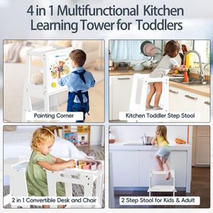 Torre de cocina para niños pequeños, taburete escalonado, torre de pie de aprendizaje con pizarra blanca 2 en 1, mesa y <span class=keywords><strong>silla</strong></span> convertibles - Product Image 5
