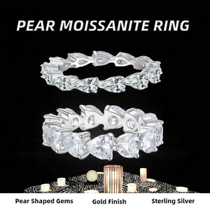 Anillo de Plata de Ley S925 Chapado en Oro con Moissanita de Corte Pera y Engaste de Garras para Mujer, Banda de Línea de Lágrimas, Lujoso, Moderno, Fino, para Boda - Product Image 2