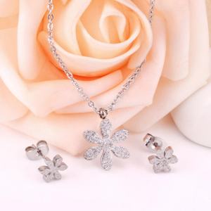 Asonsteel - Juego de Collar y Pendientes de Acero Inoxidable con Forma de Flor para Mujer - Product Image 6