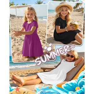 Vestido de Verano para Niñas, 92% Poliéster, 8% Elastano, Manga Corta, Línea A, Casual, Espalda Cruzada, de 5 a 14 Años - Product Image 3