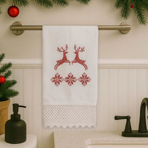 Christmas Reindeer Linen Guest <b>Towel</b>, Festive Holiday <b>Hand</b> <b>Towel</b>, Absorbent Linen Cotton <b>Kitchen</b> Bathroom Decor - Product Image 1
