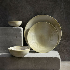 Vaisselle rustique de style occidental, ensembles de bowling en céramique, glaçure réactive, nouilles à salade Stria coupé, ensemble de bols peu profonds en céramique - Product Image 5