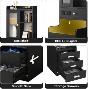 <span class=keywords><strong>Mesita</strong></span> de <span class=keywords><strong>Noche</strong></span> Alta con Estación de Carga, Gabinete con 3 Cajones y Puerta Acrílica, Color Negro - Product Image 6