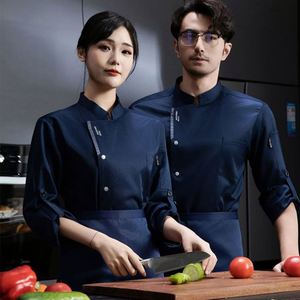 <b>Jacket</b> Light Jamaican Work Styles Blue <b>Chef</b> Uniform Chiffon Fabric Custom Logo Unisex Long Sleeve Hand Rolled Buttons - Product Image 1