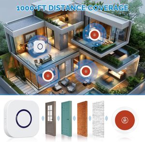 Système d'alerte domestique sans fil pour soignants, double récepteur, sonnette d'appel d'urgence SOS, pour personnes âgées et parents, portée de plus de 300 mètres - Product Image 2
