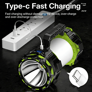 Lampe torche d'urgence extérieure haute puissance longue portée, projecteur multifonctionnel rechargeable avec lumière latérale, grande capacité longue autonomie - Product Image 2