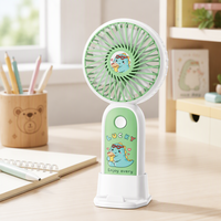 Nouveau Mini Ventilateur Portable 2026 Rechargeable USB avec Support Téléphone, 3 Vitesses, 300mAh, Design Cartoon Mignon