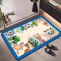 Tapis de bain HM à séchage rapide, super absorbant, antidérapant, en caoutchouc, tapis de salle de bain doux, imprimé animal moderne, tapis de douche OEM ODM