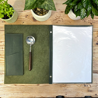 Sampul Menu Kulit Sapi A4 dengan Logo Embos, Buku Menu Kulit Asli, Folder Folio Custom untuk Hotel, Kafe, Restoran, Bar